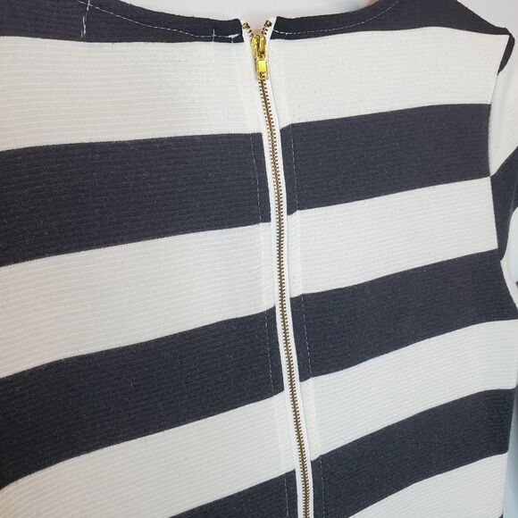 Almost Famous S Black White Pink Striped Elbow Sleeve Sweater Dress Zip Up - Picture 7 of 13